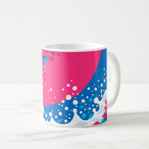 Caneca De Café Fusão Dinâmica de Ondas Rosa, Azul e Branca