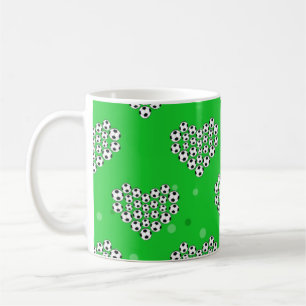 Caneca De Café Futebol / Futebol - Bolas em Padrão de Coração