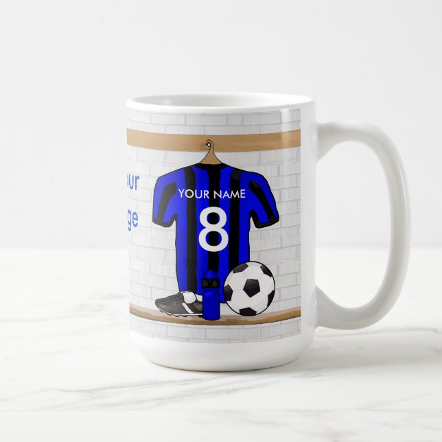 Caneca De Café Futebol preto e azul personalizado Jersey (Direita)