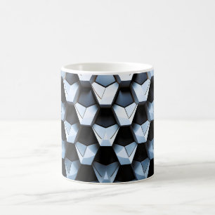 Caneca De Café Futurista Abstrato Azul Geométrico Metálico