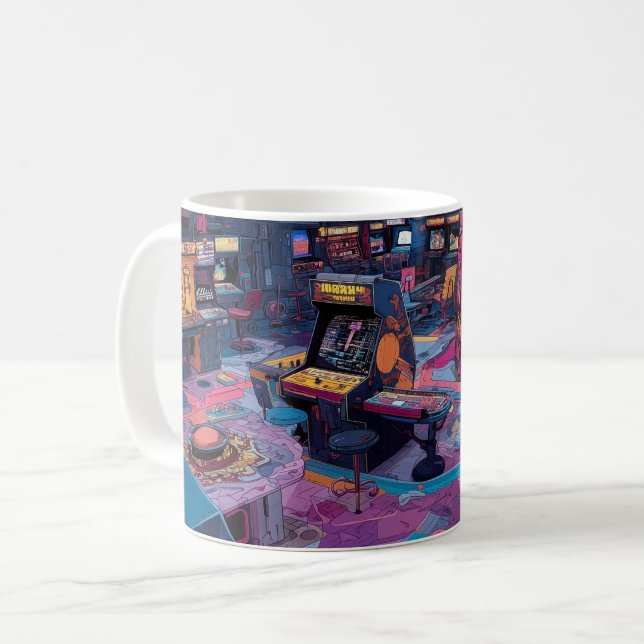 Caneca De Café Futuristic Retro Arcade in Outer Space (Frente Esquerda)