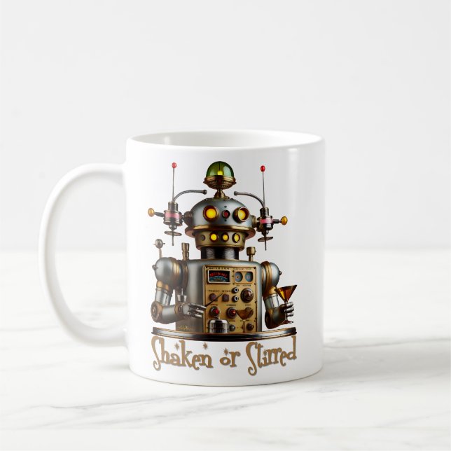 Caneca De Café Futuristic Robot Bartender "Shaken or Stirred" (Esquerda)
