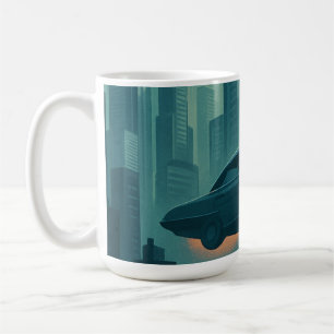 Caneca De Café "Futurística de paisagem com carros voadores - Ret