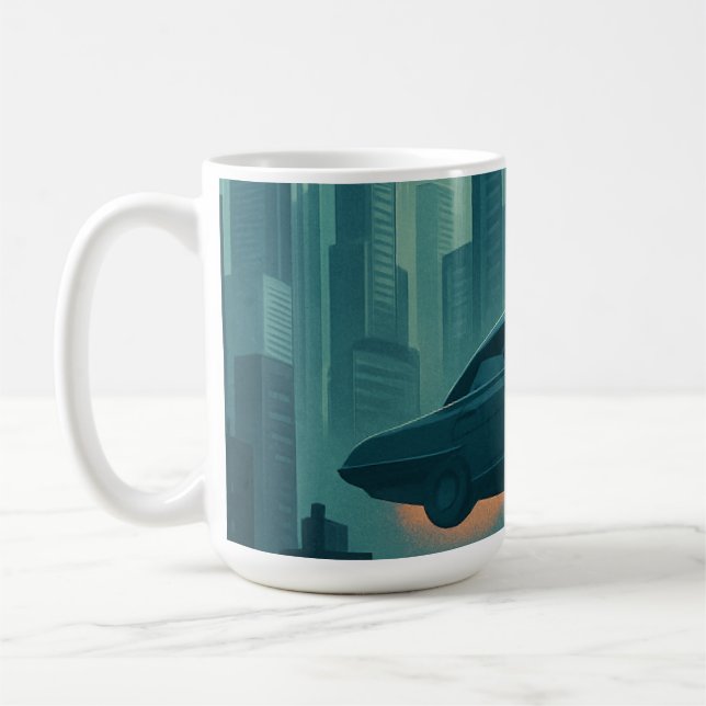 Caneca De Café "Futurística de paisagem com carros voadores - Ret (Esquerda)