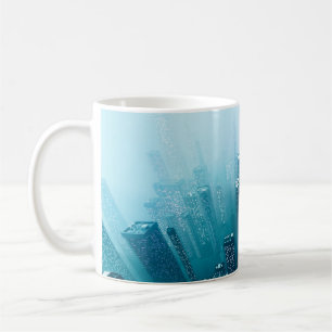 Caneca De Café Futuro centro de cidades com arranha-céus no cibo