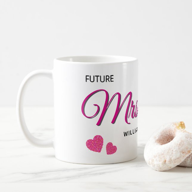 Caneca De Café Futuro Design de Casamento Personalizado Sra (Com Donut)
