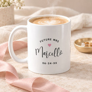 Caneca De Café Futuro Nome Personalizado em Script Preto Casament