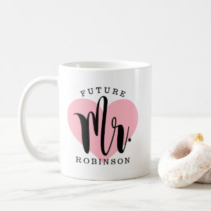 Caneca De Café Futuro Sr Coração Rosa Casamento Monograma