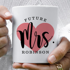 Caneca De Café Futuro Sra Coração Coral Monograma de Casamento Pe
