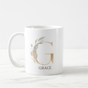 Caneca De Café G Monograma Floral Personalizado