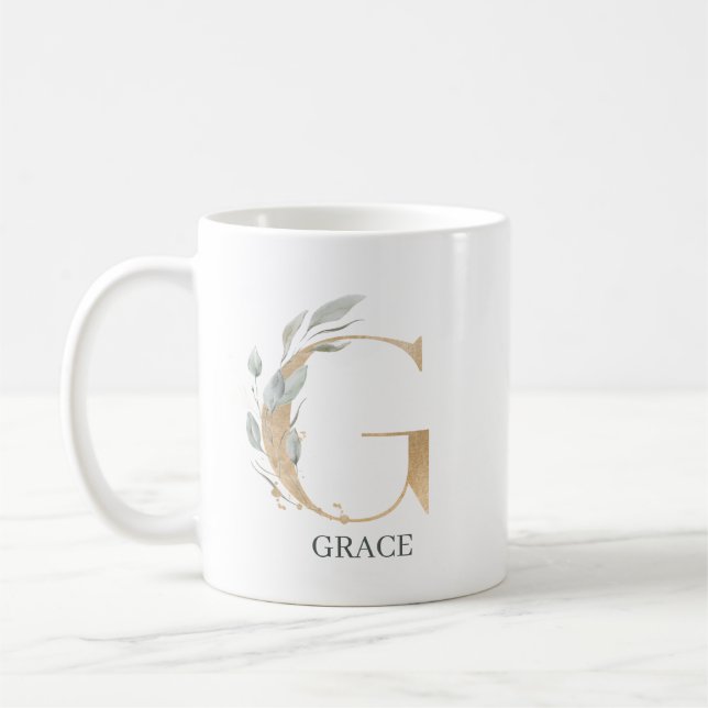 Caneca De Café G Monograma Floral Personalizado (Esquerda)