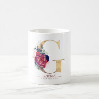 G Monograma Floral Vermelho e Marinho Azul