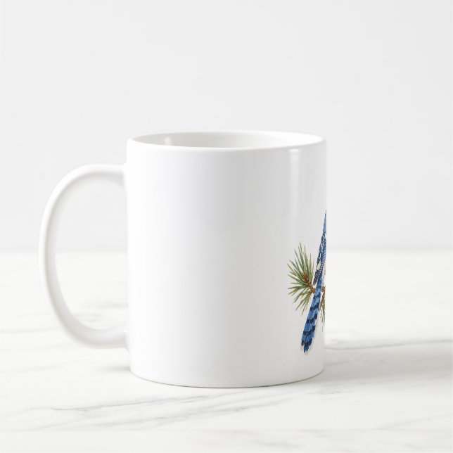Caneca De Café Gaio-azul num Ramo de Pinheiro (Esquerda)