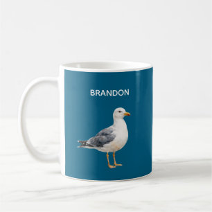 Caneca De Café Gaivota Pássaro Praia Oceano Costa Aquarela Azul