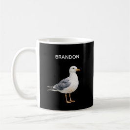 Caneca De Café Gaivota Pássaro Praia Oceano Costa Aquarela Preta