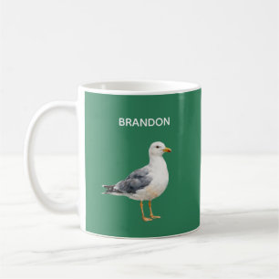 Caneca De Café Gaivota Pássaro Praia Oceano Costa Azul Aquarela