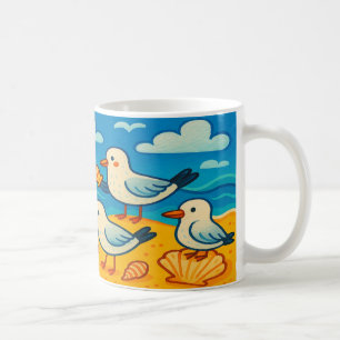 Caneca De Café Gaivotas bonitas na Praia - Cartoon Costeiro Diver