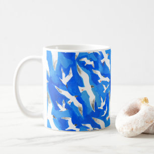 Caneca De Café Gaivotas voadoras em azul-céu