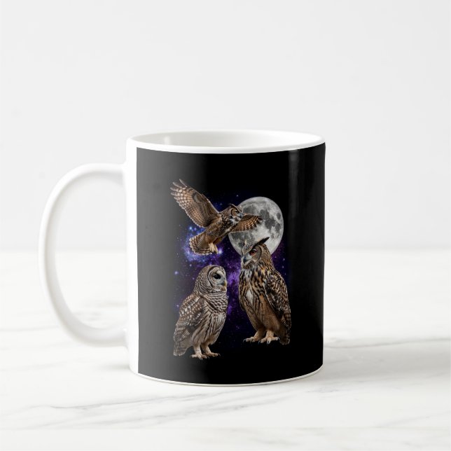Caneca De Café Galáxia da Lua de Três Corujas Gráfico Retro (Esquerda)