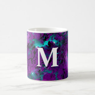 Caneca De Café Galáxia de Mármore Roxo e Azul Água em Aquarela