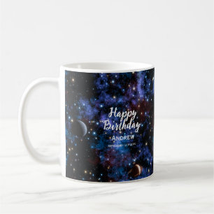 Caneca De Café Galáxias, estrelas e planetas coloridas