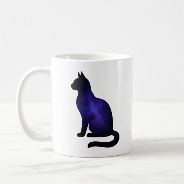 Caneca De Café Galaxy Cat Illustration | Cosmic Nebula Cat Lover (Esquerda)