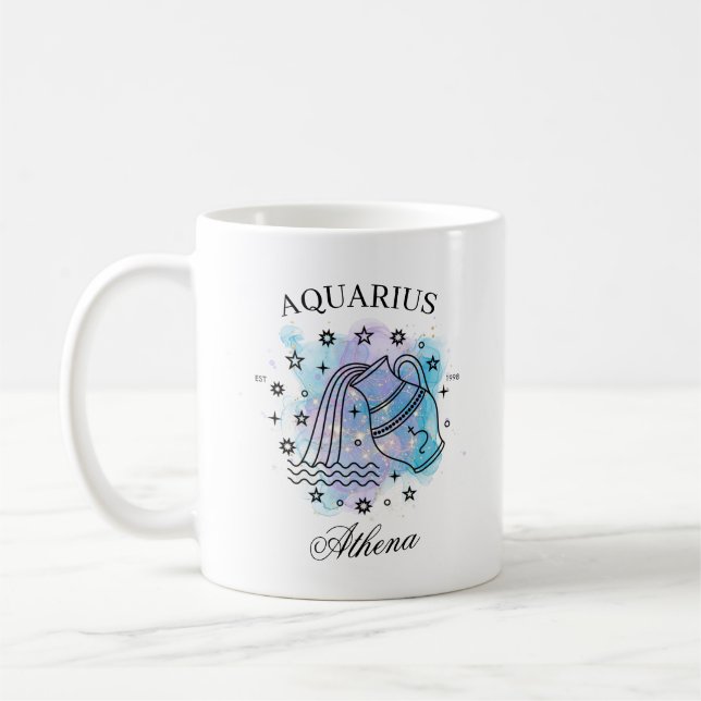 Caneca De Café Galaxy Watercolor Aquarius Sinal Zodiac (Esquerda)