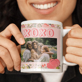 Caneca De Café Galentine's Day floral pink 2 photo collage xoxo