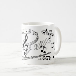 Caneca De Café Galeria de notas de música em preto e branco com 