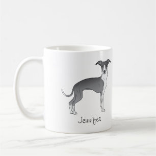 Caneca De Café Galgo Italiano Azul e Branco com Nome Personalizad