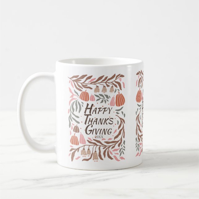 Caneca De Café Galhos retrorreflectores folhas abóboras caem Ação (Esquerda)