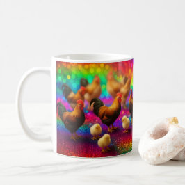 Caneca De Café Galináceos em um Fundo de Arco-íris