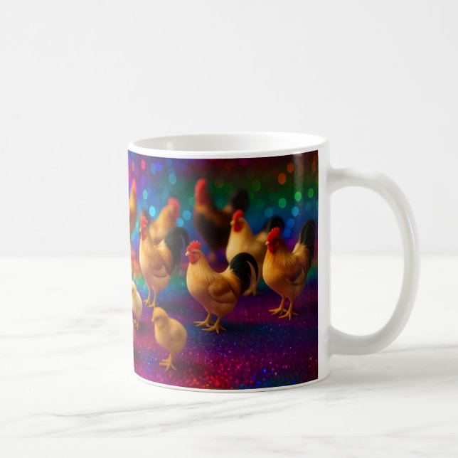 Caneca De Café Galináceos em um Fundo de Arco-íris (Direita)