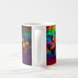 Caneca De Café Galináceos em um Fundo de Arco-íris