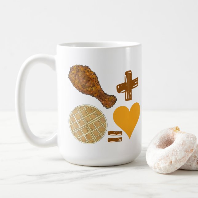 Caneca De Café Galinha de Par Clássico de Comida + Waffle = Coraç (Com Donut)