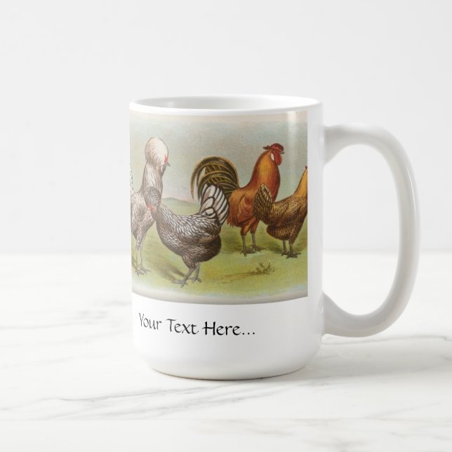 Caneca De Café "Galinha de Renda Prata Polonesa" Vintage (Direita)