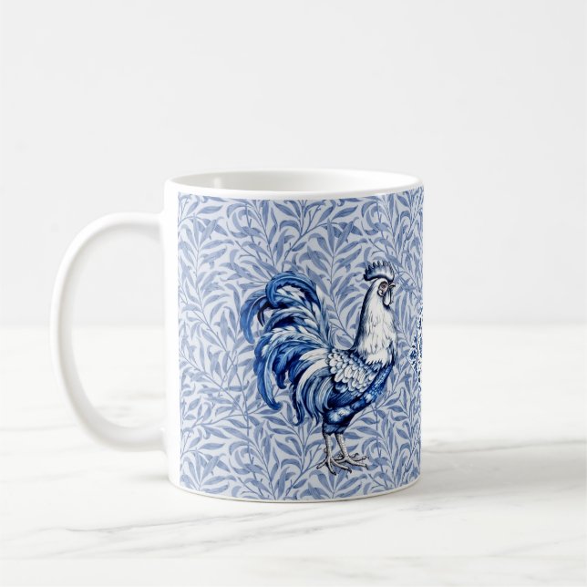 Caneca De Café Galinha De rico Azul E Galo Branco (Esquerda)