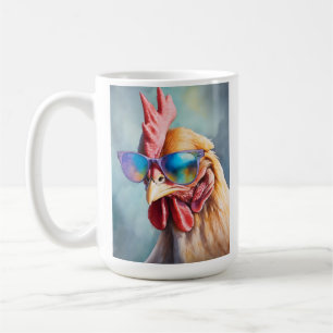 Caneca De Café Galinha Divertida e Legal com Óculos de Sol Aquare