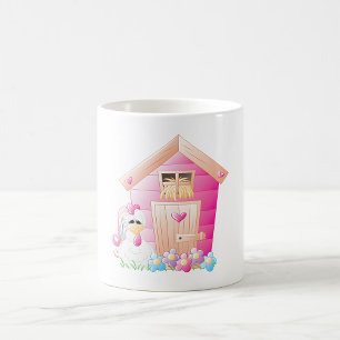 Caneca De Café Galinha e Casinha Rosa com Flores