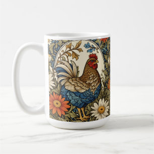 Caneca De Café Galinha e Flores de Margarida em Estilo Rústico de