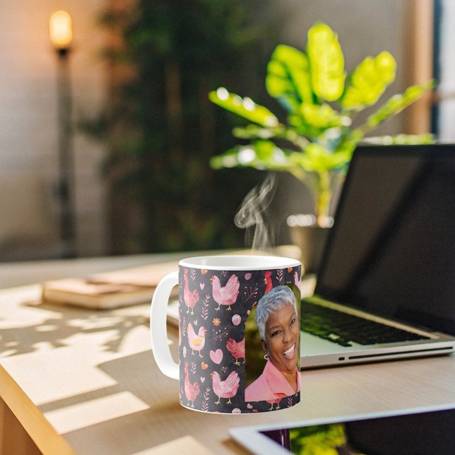 Caneca De Café Galinha galinha caseira preto rosa-vermelho (Criador carregado)