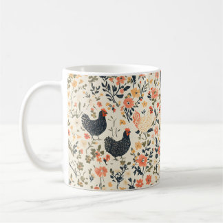 Caneca De Café Galinhas fazendas, Galinhas \ Flores Algodão