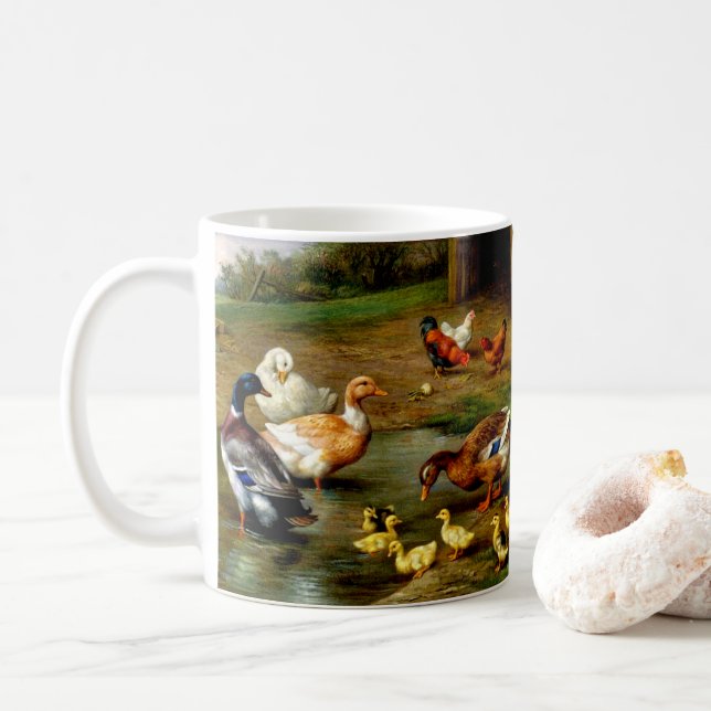 Caneca De Café Galinhas Patos E Patos Na Fazenda (Com Donut)