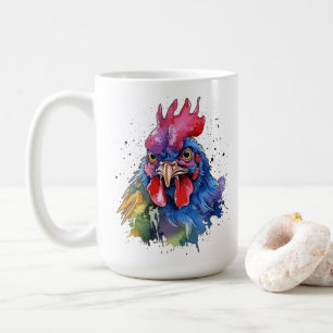 Caneca De Café Galo de Campo Estilo Aquarela