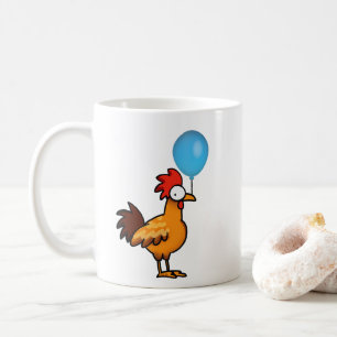 Caneca De Café Galo de Desenho Animado Segurando Balão Azul