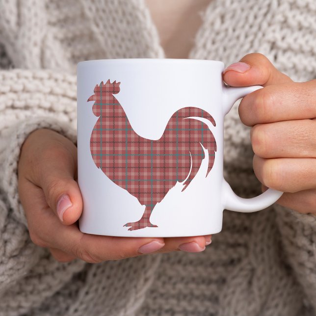 Caneca De Café Galo de Xadrez Vermelha (red plaid rooster mug)