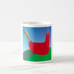 Caneca De Café Galo Vermelho Colorido com Cauda do Arco-Íris em H