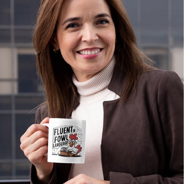 Caneca De Café Galo Vestindo Óculos Fluente na Língua Fowl (Criador carregado)