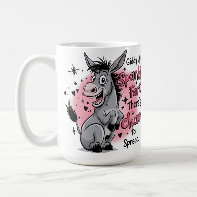 Caneca De Café Galopa Faísca Peidar Burro Engraçado Gráfico (Esquerda)