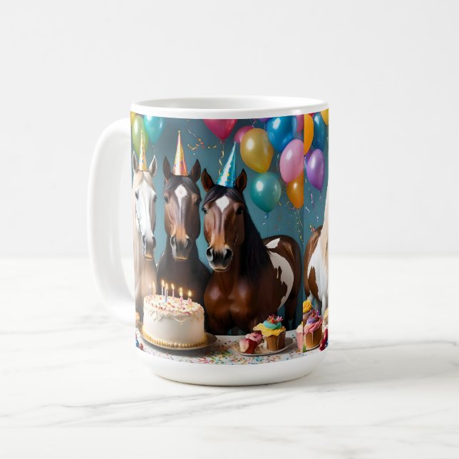 Caneca De Café Galopando em Diversão: Uma Celebração de Aniversár (Frente Esquerda)